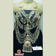 Load image into Gallery viewer, Vintage Kuchi Bib Necklace: Afghan Tribal Pendant, Tassels &amp; Bells
