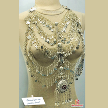 Load image into Gallery viewer, Vintage Kuchi Bib Necklace: Afghan Tribal Pendant, Tassels &amp; Bells
