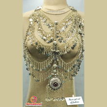 Load image into Gallery viewer, Vintage Kuchi Bib Necklace: Afghan Tribal Pendant, Tassels &amp; Bells
