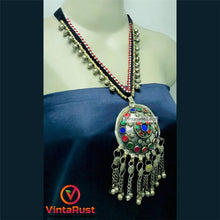 Load image into Gallery viewer, Tribal Pendant Necklace With Glass Stones and Bells
