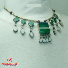 Load image into Gallery viewer, Green and White Stone Necklace
