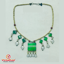 Load image into Gallery viewer, Green and White Stone Necklace
