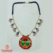 Load image into Gallery viewer, Red and Green Afghan Pendant Necklace
