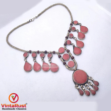 Load image into Gallery viewer, Dangling Stones Bib Necklace with Wooden Beads
