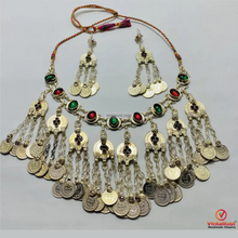 Load image into Gallery viewer, Tribal Coins Choker Necklace &amp; Dangle Earrings Jewelry Set
