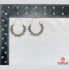 Load image into Gallery viewer, Vintage Oxidized Silver Hoop Earrings: Tribal Light Weight Hoop Earrings
