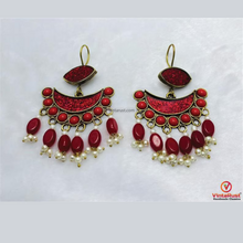 Load image into Gallery viewer, Long Dangle Red Earrings: Boho Festival Earrings Gift
