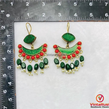 Load image into Gallery viewer, Green and Red Afghan Earrings: Kuchi Boho Dangle Earrings
