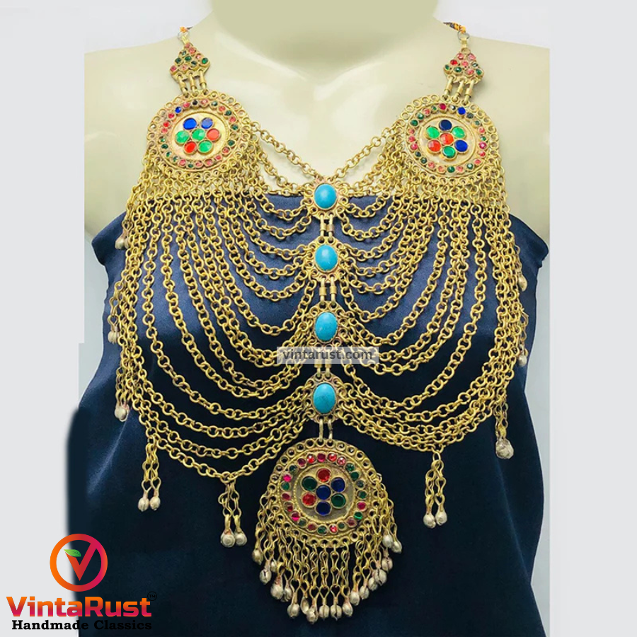 Ethnic Golden Maasive Multilayers Bib Necklace