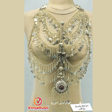 Load image into Gallery viewer, Vintage Kuchi Bib Necklace: Afghan Tribal Pendant, Tassels &amp; Bells
