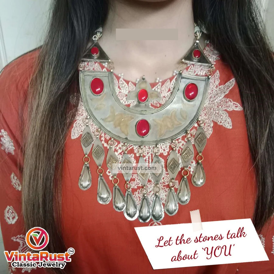 Vintage Long Chain Turkman Pendant Necklace