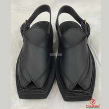 Load image into Gallery viewer, Classic Black Leather Peshawari Sandals for Men&#39;s
