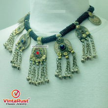 Load image into Gallery viewer, Black Beaded Necklace With Dangling Coins Pendants
