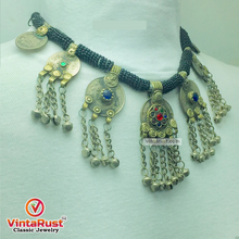 Load image into Gallery viewer, Black Beaded Necklace With Dangling Coins Pendants

