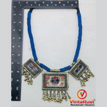 Load image into Gallery viewer, Tribal Blue Beaded Necklace With Dangling Pendant
