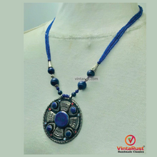 Load image into Gallery viewer, Handmade Lapis Lazuli Stone Beaded Pendant Necklace
