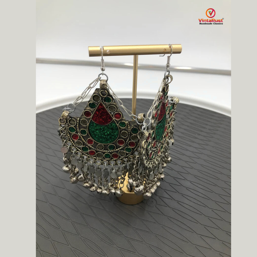 Tribal Handmade Earrings red-green combo