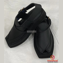 Load image into Gallery viewer, Classic Black Leather Peshawari Sandals for Men&#39;s

