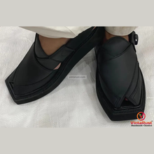 Load image into Gallery viewer, Classic Black Leather Peshawari Sandals for Men&#39;s
