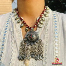 Load image into Gallery viewer, Handmade Tribal Necklace with Red and Gold Beads
