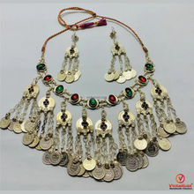 Load image into Gallery viewer, Tribal Coins Choker Necklace &amp; Dangle Earrings Jewelry Set
