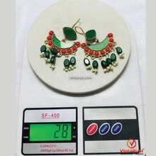 Load image into Gallery viewer, Green and Red Afghan Earrings: Kuchi Boho Dangle Earrings
