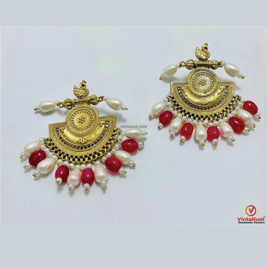 Kuchi Golden Tone Earrings With Multicolor Beads and Stones