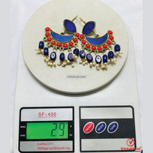 Load image into Gallery viewer, Gypsy Style Statement Earrings: Blue and Red Dangling Earrings

