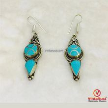 Load image into Gallery viewer, Handmade Turquoise Nepalese Dangle Earrings
