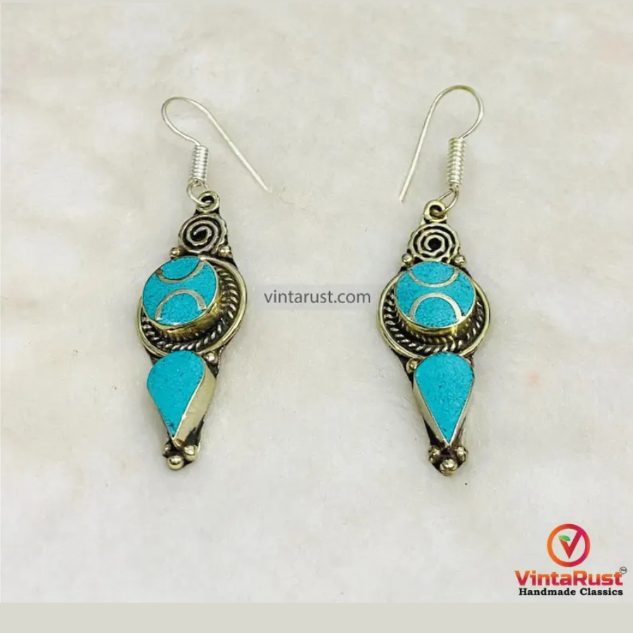Handmade Turquoise Nepalese Dangle Earrings