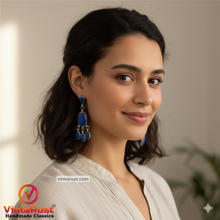 Load image into Gallery viewer, Handmade Lapis Lazuli Dangle Earrings, Boho Chic Lapis Lazuli Earrings
