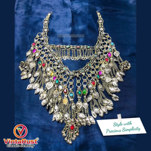 Load image into Gallery viewer, Vintage Afghan Bib Necklace: Oversized Tribal Jewelry
