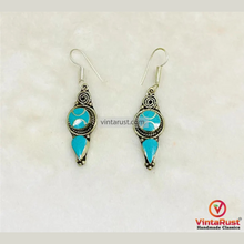 Load image into Gallery viewer, Handmade Turquoise Nepalese Dangle Earrings
