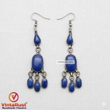 Load image into Gallery viewer, Handmade Lapis Lazuli Dangle Earrings, Boho Chic Lapis Lazuli Earrings
