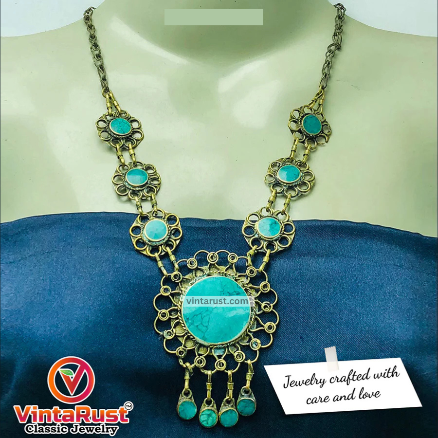 Handmade Boho Tribal Stone Pendant Necklace
