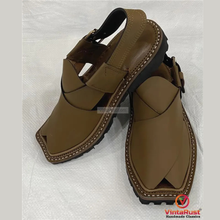 Load image into Gallery viewer, Olive Green Leather Peshawari Sandals for Men&#39;s
