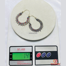 Load image into Gallery viewer, Handmade Vintage Silver Hoop Boho Earrings
