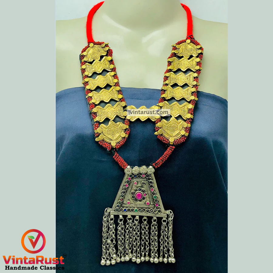 Silver Kuchi Long Bells Pendant Necklace