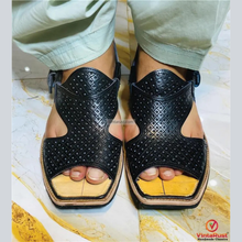 Load image into Gallery viewer, Black Leather Tribal Peshawari Chappal
