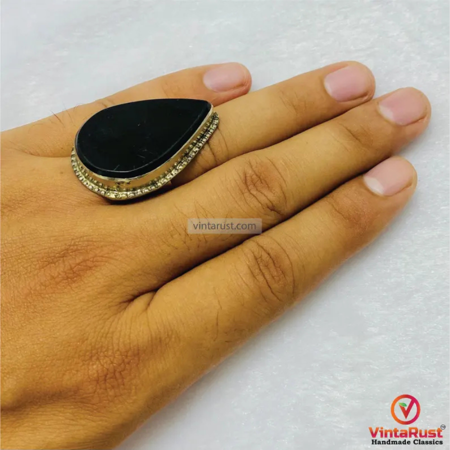 Black Onyx Stone Ring: Unisex Adjustable Rings For Gift