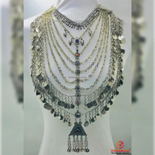 Load image into Gallery viewer, Handmade Kuchi Bib Necklace: Afghan Silver Tribal Jewelry
