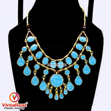 Load image into Gallery viewer, Vintage Tribal Turquoise Stone Bib Necklace
