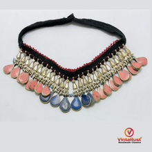 Load image into Gallery viewer, Handmade Coral and Lapis Stone Choker Necklace
