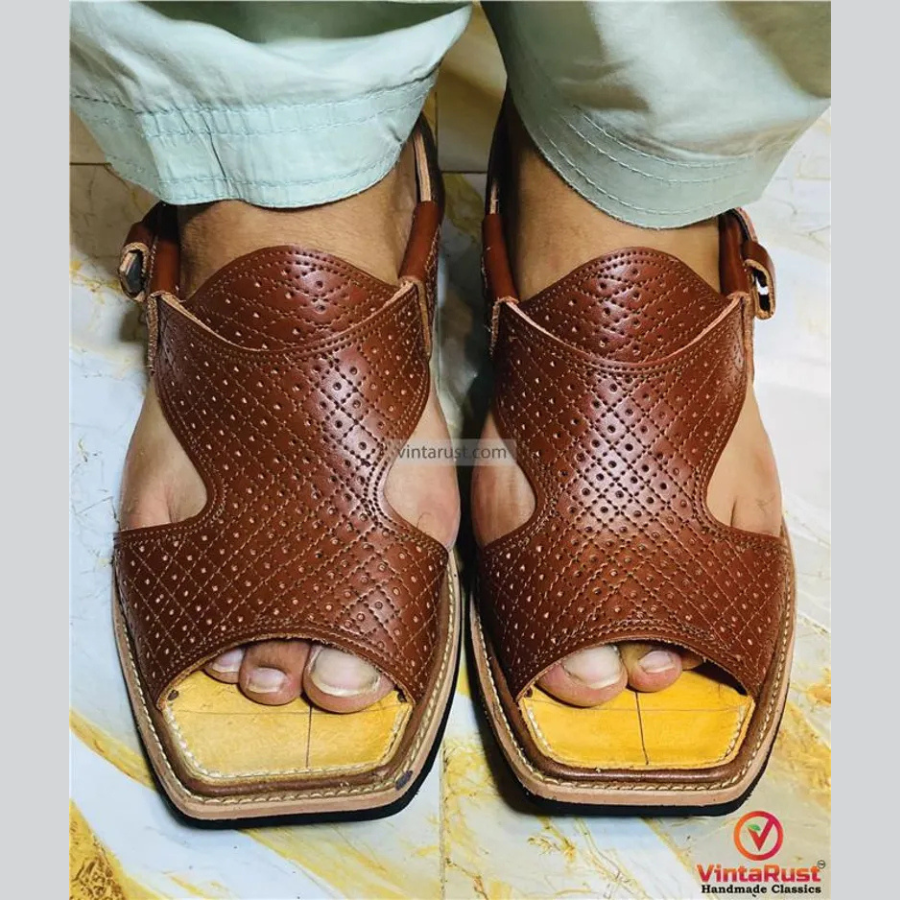 Traditional Handmade Peshawari Chappal: Brown Leather Ethnic Shoes