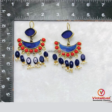 Load image into Gallery viewer, Gypsy Style Statement Earrings: Blue and Red Dangling Earrings
