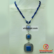 Load image into Gallery viewer, Lapis Lazuli Triple Stone Pendants Necklace
