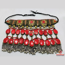 Load image into Gallery viewer, Bohemian Red Coral Stone Kuchi Necklace: Tribal Gypsy Belly Dance Choker
