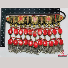 Load image into Gallery viewer, Bohemian Red Coral Stone Kuchi Necklace: Tribal Gypsy Belly Dance Choker

