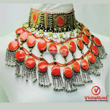 Load image into Gallery viewer, Bohemian Red Coral Stone Kuchi Necklace: Tribal Gypsy Belly Dance Choker
