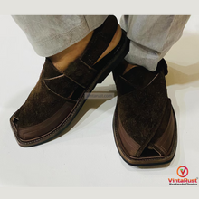 Load image into Gallery viewer, Stylish Dark Brown Suede Peshawari Chappals
